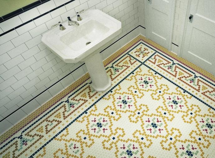 made-to-order mosaics on bathroom floor