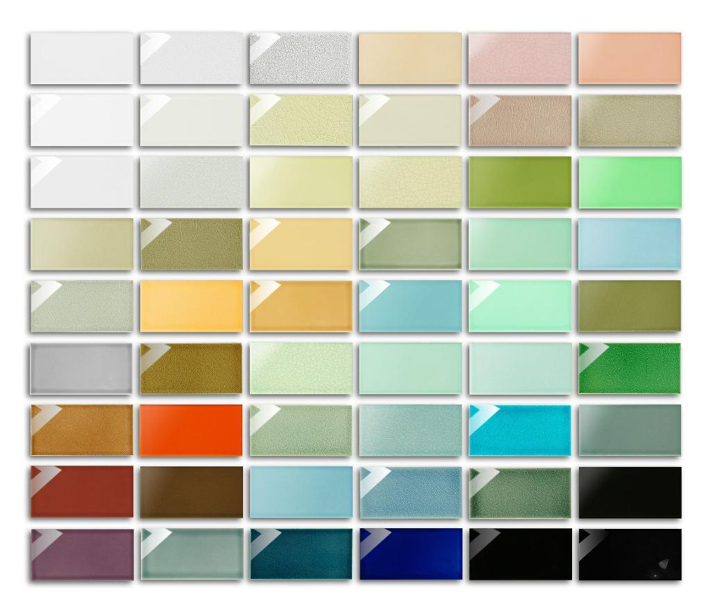 palette of 50 different subway tile colors and glazes